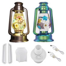 Set van 6 harsmallen voor olielampen, epoxy gietlamp met 2 ledlampjes, doe-het-zelf retro lantaarn, langwerpig