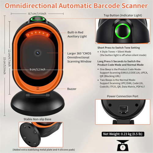 X30 1D QR 2D Barcode Scanner, Automatische Desktop Barcode Scanner Reader voor Computers, PC's, Laptops en Universeel POS-systeem 1