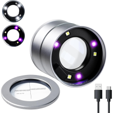 10x LED sieradenloep oplaadbaar, 30mm schaallens vergrootglas met UV-licht, voor edelstenen, munten en diamanten
