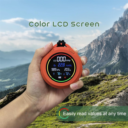 Koolmonoxidedetectoren, 6-in-1 CO-detector, luchtkwaliteitsmonitor met hoogtemeter, barometer, temperatuur, vochtigheid 2