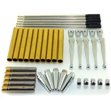 Houtdraaiset Fancy Slimline Pen Set X 5, Chroom Zilver Afwerking, Twist