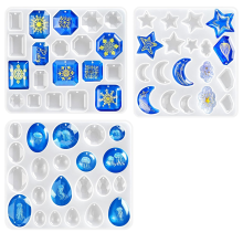 3-pack hars oorbelmal met gaten, verschillende vormen en maten, geometrische edelsteen cabochon, halve maan, ster, wolken hanger