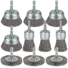 10 stuks draadborstels voor boormachines, 1/4 inch zeskantschacht, komboor voor het reinigen van roest, strippen en schuren