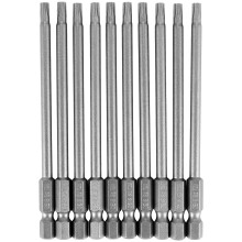 10 stuks 100 mm lengte 1/4 inch zeskantschacht T20 Torx beveiligingsschroevendraaierbits, zilvergrijs