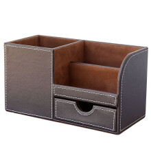 1 stuk PU-leren multifunctionele bureau-organizer, opbergdoos, pen/potlood, mobiele telefoon, visitekaartjes, afstandsbedieninghouder (bruin-flanel)