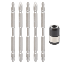 5 stuks S2 schroevendraaierbitsset, 100 mm sterke magneetschroevendraaier, stalen dubbele kop, zeskantschacht met magnetiseerring