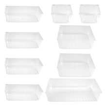 9 stuks doorzichtige lade-organizers, diverse verdelers in 4 maten, veelzijdige opbergdozen, make-up organizerset