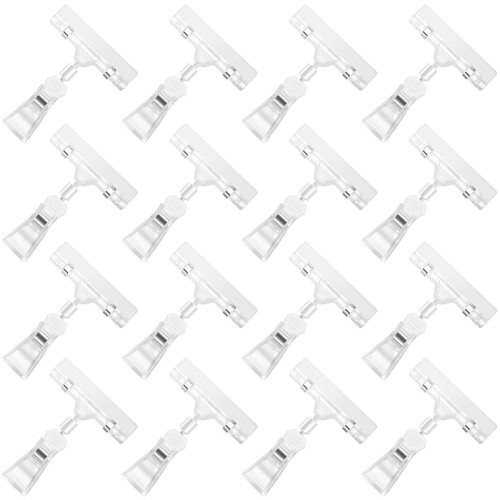 16 stuks transparante tekenclips, plastic cliphouder, draaibare prijsbordjes
