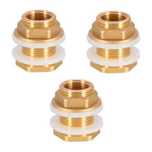 Massief messing schotfitting, 3 sets 1/2 inch vrouwelijk 3/4 inch mannelijk watertankconnector met schroefdraad en siliconen ringen