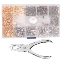 Klinknagels voor leer, 300 sets dubbele dop 3 maten kleuren en 4 bevestigingsgereedschappen DIY leer ambacht kleding laarzen tassen