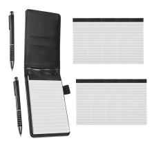 11 stuks mini-notebookhouder van PU-leer, inclusief 2 metalen pennen en 8 navulbare memoboekjes, zwart