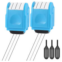 2 stuks gestreepte handschriftstempels, zelfinktende oefenstempels met 3 navullingen, blauw
