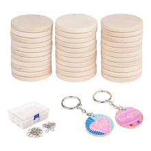 100 houten cirkels voor knutselen, 3,5 cm onafgemaakte sleutelhanger DIY knutselen kerstdecoratie