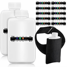 14 complete urinetestsets, 2 draagbare lege flessen, 10 zelfklevende temperatuurgevoelige strips en isolatiezak