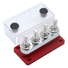 600A busbar 4-stud (3/8 inch) M10 hoogstroom koperen busbar-aansluitblok Marine DC 12V 24V 48V met afdekking (rood)