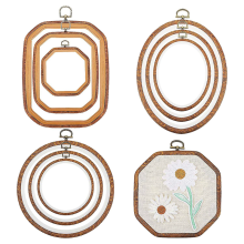 9 stuks borduurringen, imitatiehout, displayframe, cirkelvormig, ovaal, achthoekig, voor kunst, handwerk, naaien en ophangen, ornamenten, decoratie