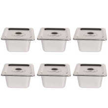 6-pack anti-vastloop hotelpannen met deksel, 1/6 maat, 4 inch diep, commerciële stoomtafelpan van roestvrij staal 18/8