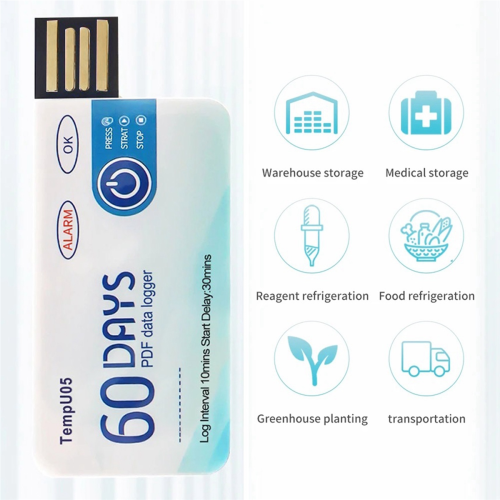 TempU05 Temperatuurdatalogger 60 dagen Wegwerpanalysator PDF USB 1