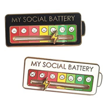 Sociale batterijspeld - Emaille stemming Grappige emotionele 7 dagen per week esthetische broche, 2 stuks vierkant (zwart, wit)