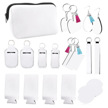 Sublimatie blanks set, DIY met make-uptas, sleutelhangers, oorbellen, onderzetters voor knutselcadeaus