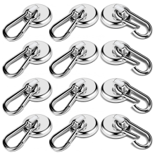 12-pack sterke magnetische haken, 60 lbs zware magneethaken neodymiummagneten met karabijnhaak