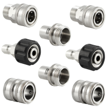Snelkoppelingsset voor hogedrukreiniger van roestvrij staal, M22 14 mm naar 3/8 inch aansluiting, 3/4 inch naar 1/2 inch ontgrendelingsadapter