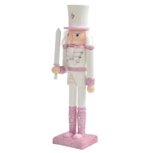30 cm roze houten notenkrakerfiguur, wit haar, ingelegd met strasssteentjes, poppenspeelgoedornament, 2