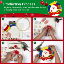 Naaldviltset met viltbenodigdheden voor beginners, inclusief wol, naalden, vinger, schuimtafel en fotolijstje.