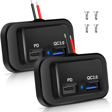2 stuks 12V/24V RV USB-stopcontact, dubbele PD3.0 Type-C (USB C) & snellaadpoort QC3.0 USB-A paneelgemonteerde auto-oplader