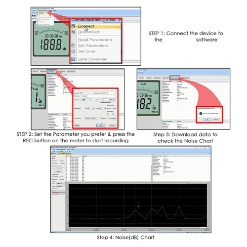 Hoognauwkeurige ruissensor decibelmeter, meterrecorder met 30-130 dB USB-opname 2