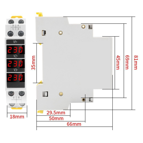 Modulaire LED digitale driefasen voltmeter voor DIN-rail spanningsmeter AC80-500V 2