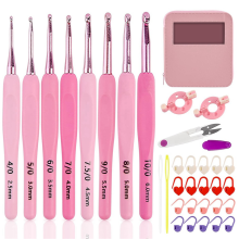 Haaknaaldenset met etui, roze, gladde breinaaldenset, siliconen (2,5 mm-6 mm)