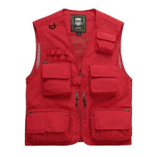 (4XL, red) Plus Size XXS-5XL Summer Men Hiking Multifunction Vest Outdoor Multi-pockets Climbing Trekking Sleeveless Fishing Jackets Vest