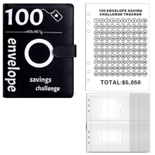 100 enveloppen Geld besparen Challenge, Envelop Challenge Binder, Budgetboek (Zwart)