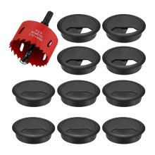 20-pack kabeldoorvoer voor bureau, doorvoer, 60 mm kunststof met 1 x gatenzaag, zwarte ronde uitlaat