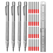 4-pack wolfraamcarbide kraspen met magneet, metalen kraspen, extra 24 vervangende markeerpunt en stalen liniaal