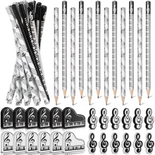 Muziekpotloden, notitiepotlood met gummen, houten bulk, leuk cadeau voor toetsenbord (48 stuks)
