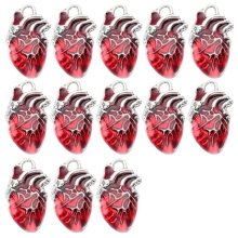 30 stuks hartbedels bulklegering anatomisch rood geëmailleerd metaal antiek zilver gotisch 3D orgel harten Halloween