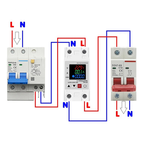 Din-rail dubbel display, instelbare overspanning, stroom en onderbeveiliging 2