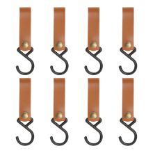 8 stuks leren S-haken, S-haken, S-vormige haken, kledinghaak om op te hangen, campinghanger (bruin)