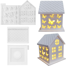 1 set 3D-huis siliconen mallen voor harsbeton vlinderkaarshouder malvormige decoratie ornamenten