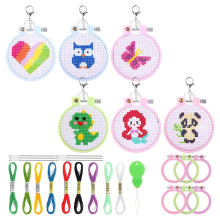 6 stuks gestempelde kits voor kinderen, beginners, doe-het-zelf mini-borduurset, naaldkunst, beginnersornamenten, knutselen