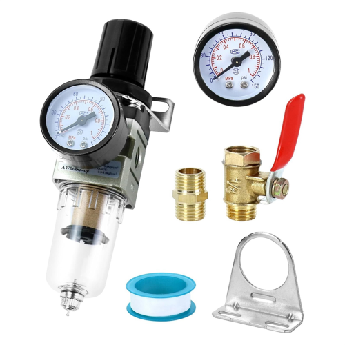 1/4 inch luchtcompressorfilterregelaarcombo AW2000-02 - messing elementen, maximale druk van 150 PSI, compact ontwerp