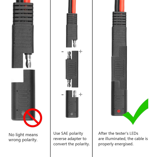 SAE-kortsluitconnector met LED-indicator, SAE-polariteitsadapter, SAE-netsnoertester en zonnepaneeldetector 2
