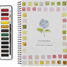 (Flowers)Watercolor Workbook, Beginner-Friendly Watercolor Workbooks, 12 Colors Watercolor Paint Set with Paint Brush