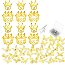 148 stuks bruidsboeketaccessoires - 36 gouden vlinders, 12 kronen, corsages, 100 diamanten spelden