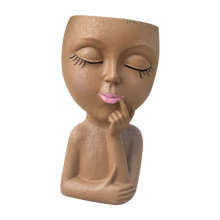 Schattige bloempot met hoofd/gezicht, voor kamerplanten, meisjesgezichtpot, damespot, bruin