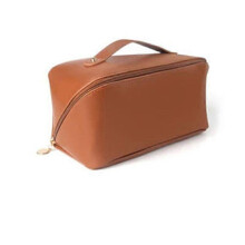 (Light brown) Travel Storage Bag Pu Handheld Waterproof High Value Leather Makeup Bag High-grade Skin Care Daily Necessities Toiletries Bag (d-4-d)