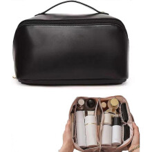 (Black) Travel Storage Bag Pu Handheld Waterproof High Value Leather Makeup Bag High-grade Skin Care Daily Necessities Toiletries Bag (d-4-d)