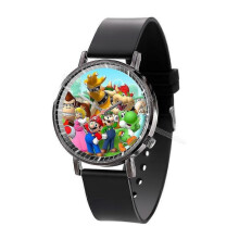 (Mario-4) Super Mario Bros Movie Watch Luigi Wristwatch Leather Printing Watch Cartoon Quartz Electronic Watch Toy Birthday Party Gift New